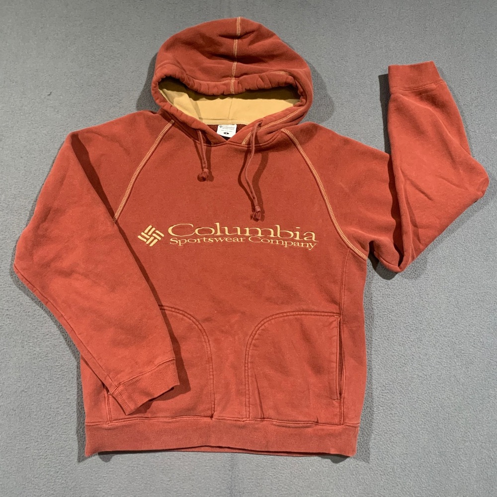 Y2K Columbia Sportswear Hoodie Mens Small Burnt Orange Embroidered Logo 90s